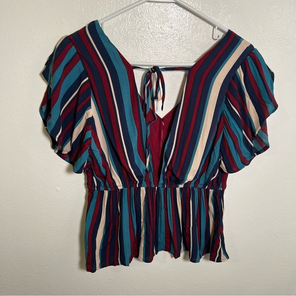 Band of Gypsies Blouse Striped Peplum Red Blue Stripes S - Picture 6 of 10